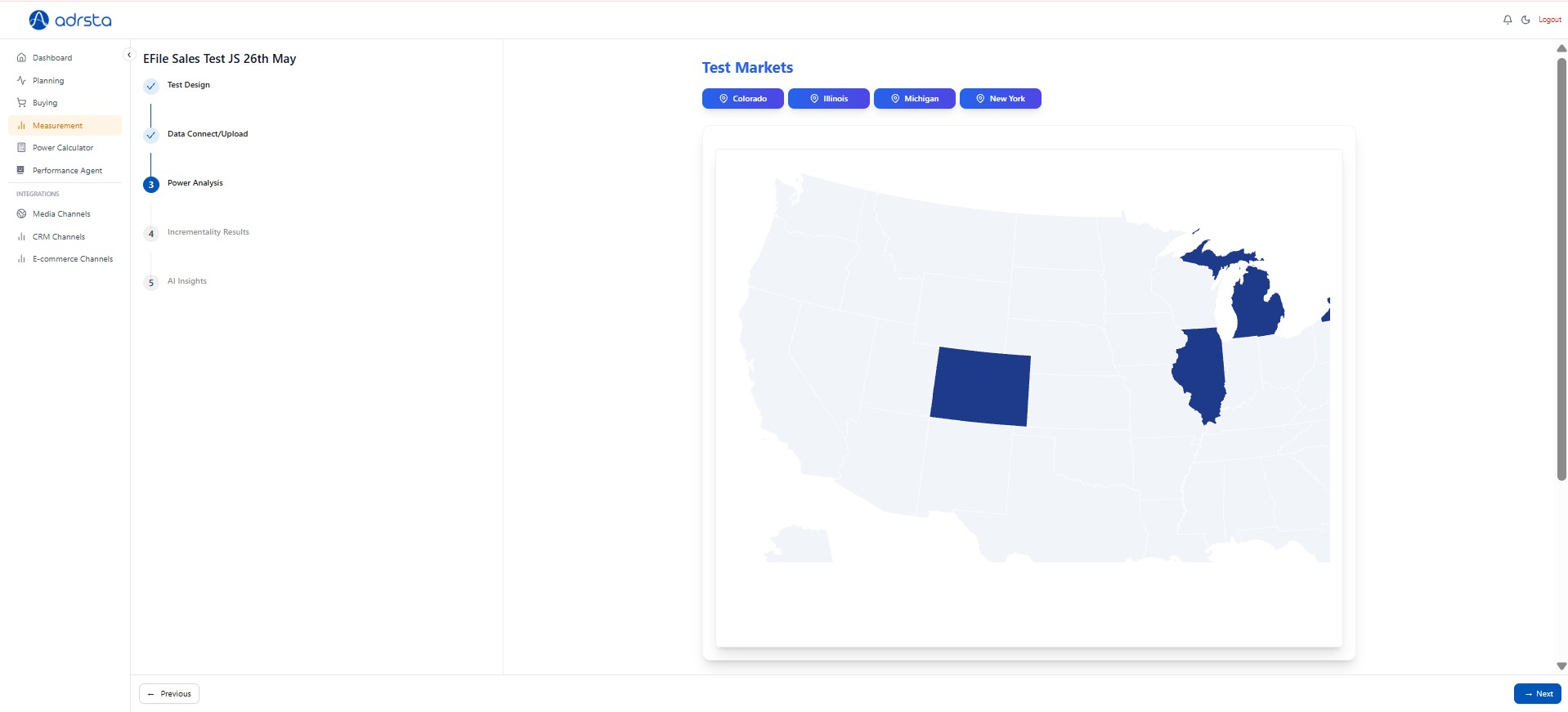 Geo lift test — markets map view